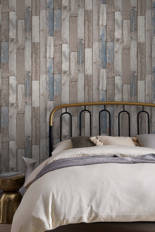 Next vliesbehang Distressed Wood Plank blauw 10mx52cm