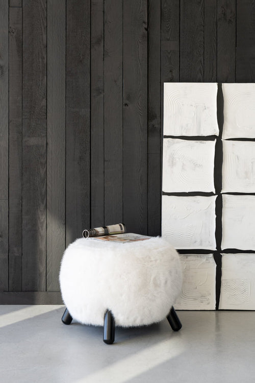 J-Line kruk Fur With Wooden - hout - wit