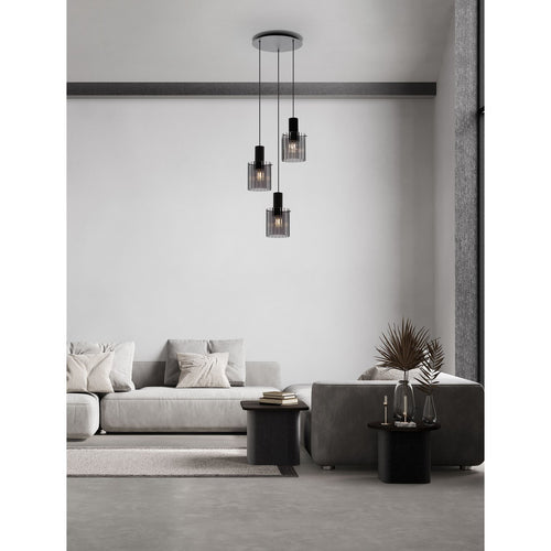 Nova Luce MIRBI Hanglamp met clusterontwerp, rookgrijs, zandkleurig zwart, E27 fitting, 3x12W