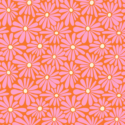 ESTAhome behang madeliefjes roze, oranje en geel - 50 x 900 cm - 131815