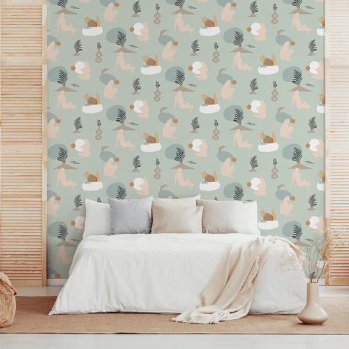 Walls4You behang menselijke silhouetten vergrijsd groen - 53 cm x 10 m - 640351 - vtwonen shop