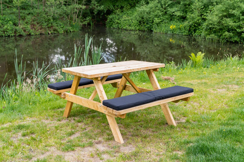 MaximaVida picknicktafel kussenpakket Havana zwart 120 x 27,5 x 5 cm - waterafstotend - 2 stuks