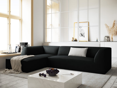 Micadoni linker hoekbank Ruby 4-zits, ribfluwelen, zwart - 180x273x69cm