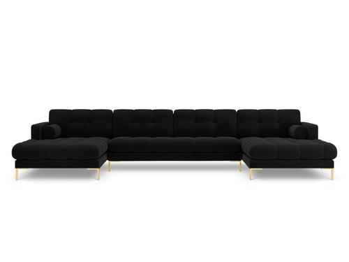 Cosmopolitan Design Panoramische bank Bali 7-zits, flueel, zwart - 185x383x75cm