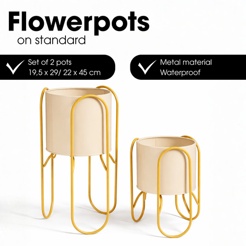 Mica Decorations Donau Bloempot op Standaard – Set van 2 – Plantenpot voor Bloemen en Kamerplanten – Bloempotten voor Binnen – IJzer – Geel