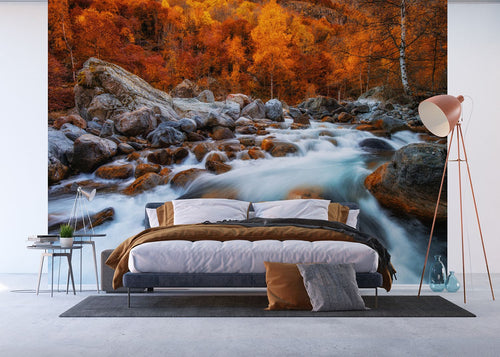 Sanders & Sanders fotobehang waterval warm oranje, grijs en wit - 375 x 270 cm - 601017