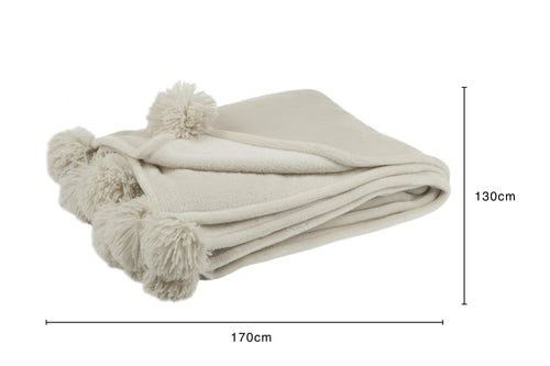 J-Line plaid Pompom - polyester - donkerbeige - 170 x 130 cm