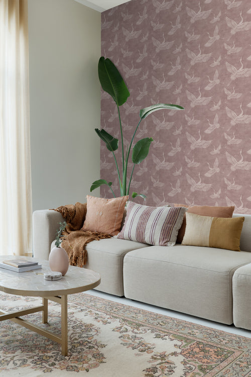 ESTAhome behang kraanvogels oudroze - 50 x 900 cm - 139333