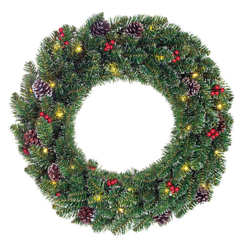 Black Box Trees Creston Kerstkrans met Verlichting - Kerstversiering met 30 Warm Witte LED Lampjes - Deurkrans voor Sfeervolle Decoratie Binnen - Ø60