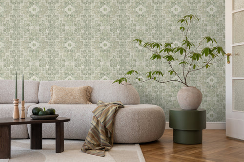 ESTAhome behang oosters kelim tapijt vergrijsd groen - 50 x 900 cm - 131358 - vtwonen shop