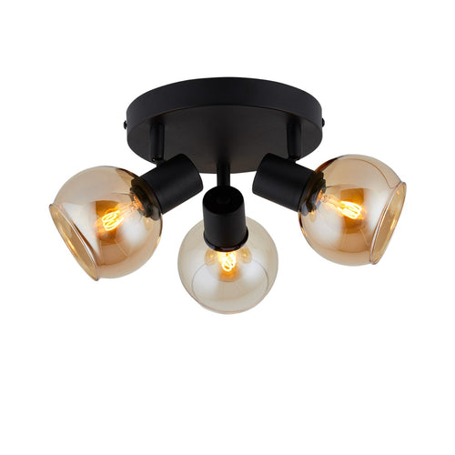 Lighto |Plafondspot zwart met goud glas | 3-lichts | Juna