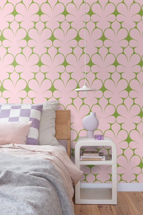ESTAhome behang retro ornamenten roze en groen - 50 x 900 cm - 131563