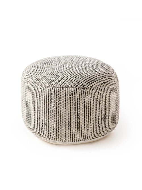 benuta handgemaakte wollen poef Rocco - beige/zwart - 55x55x30 cm