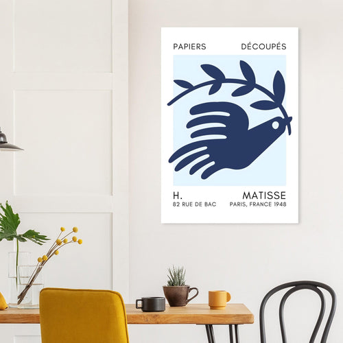 Artfulprints Poster met Lijst Matisse – Peace dove navy blue I   - 30x40 cm - Blauw