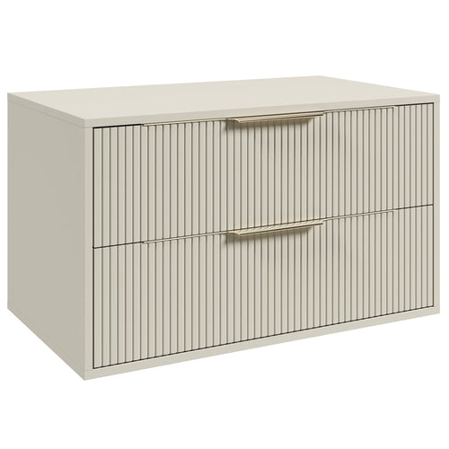 Badplaats Wastafelkast Rimini 80 cm – Beige – Hangend Badmeubel met 2 Lades en Gouden Handgrepen