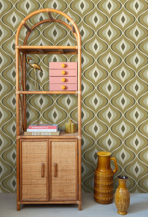 ESTAhome behang retro ornamenten vergrijsd groen - 53 cm x 10.05 m - 130987