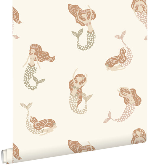 ESTAhome behang zeemeerminnen groen, oudroze en terracotta - 50 x 900 cm - 131500 - vtwonen shop