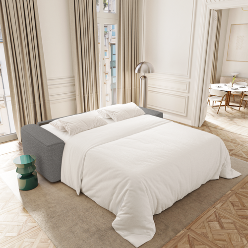 Premium Interiors - Snel uitklapbare slaapbank COMO - bouclé-stof grafietgrijs 216cm