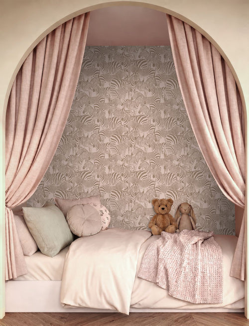 ESTAhome behang zebra's bruin en roze - 50 x 900 cm - 132215