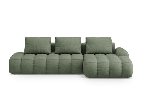 Cosmopolitan Design Converteerbare hoekbank rechts met opbergdoos Linz 3-zits, structurele stof donker olijfgroen - 142x275x84cm