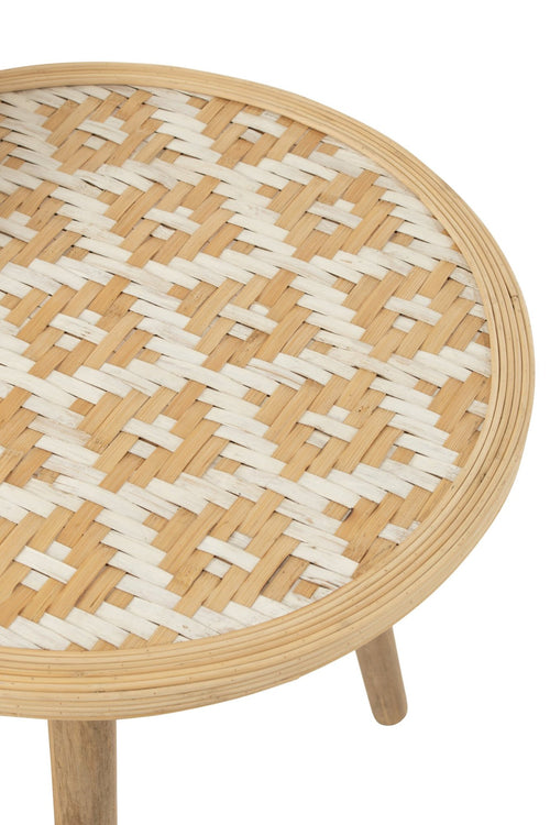 J-Line bijzettafel Patronen - bamboe/hout - naturel/wit - set van 3