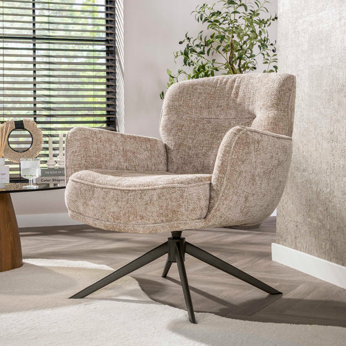 Giga Meubel Fauteuil Forza Hoven Zand/Bruin – Draaibaar – Polyester – 75x79x83 cm