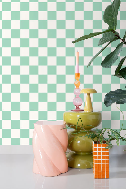 ESTAhome behang geblokt motief mintgroen en wit - 53 cm x 10.05 m - 139999 - vtwonen shop