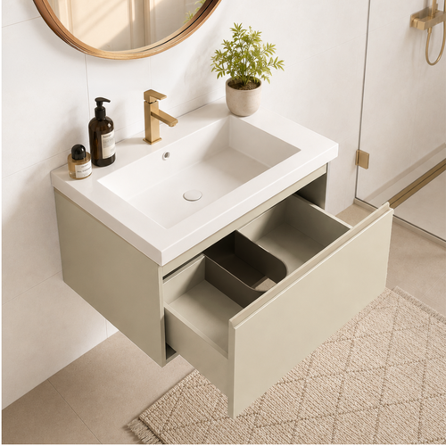 LOMAZOO badmeubelset Sorrento - met hoge kast & witte wastafel - greige - 60 cm