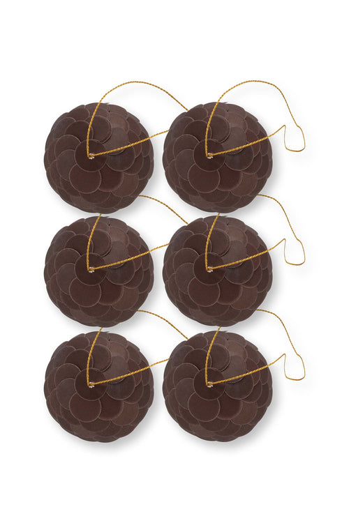 vtwonen - Kerstballen - Papier - Donkerbruin - 7 cm - Set van 6