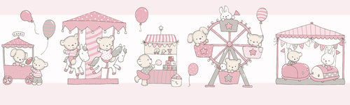 Sanders & Sanders zelfklevende behangrand dieren roze - 500 x 17.5 cm - 640599