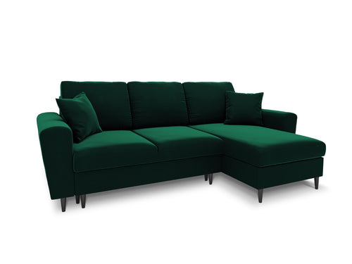 Cosmopolitan Design Omkeerbare converteerbare hoekbank met opbergdoos Kyoto 4-zits, flueel flessengroen - 145x241x88cm
