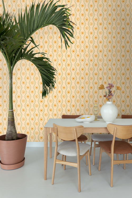 ESTAhome behang retro ornamenten geel, oranje en groen - 50 x 900 cm - 131714