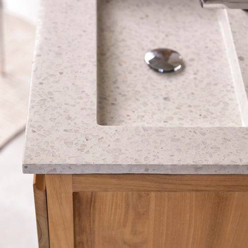 Tikamoon Badkamermeubel van massief teakhout en moon premium terrazzo 60 cm - Lichtbruin - vtwonen shop