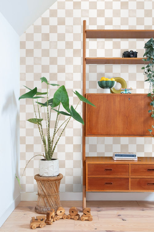 ESTAhome behang geblokt motief beige en wit - 53 cm x 10.05 m - 131291