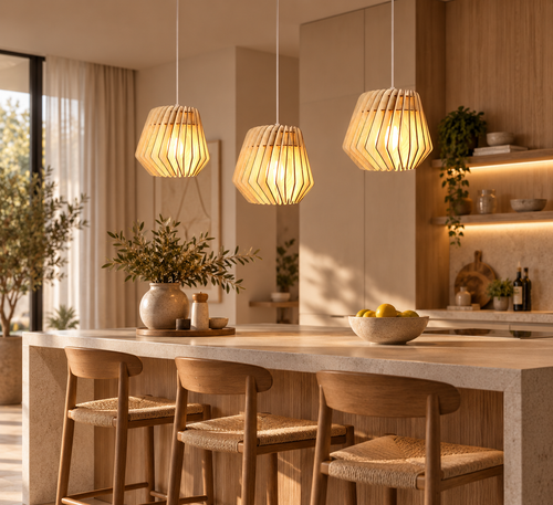 Bomerango Spin M houten hanglamp medium - met koordset wit - Ø 37 cm