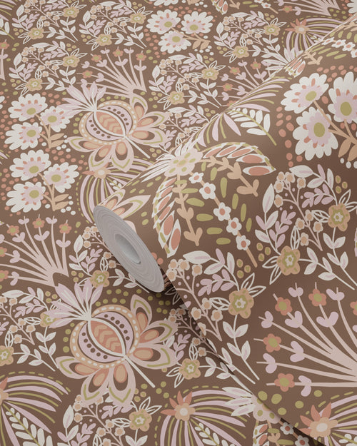 ESTAhome behang vintage bloemen in art nouveau stijl oudroze en bruin - 50 x 900 cm - 130974