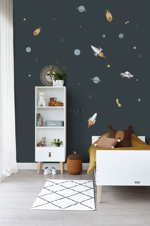 ESTAhome muursticker planeten in de ruimte blauw, grijs en geel - 47.5 x 66 cm - 156109 - vtwonen shop