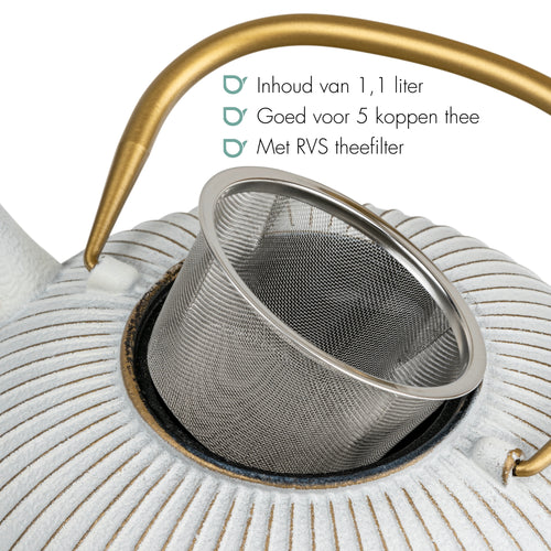 Bredemeijer - Gietijzeren theepot Linhai - 1,1 liter - Off white - Met filter - vtwonen shop