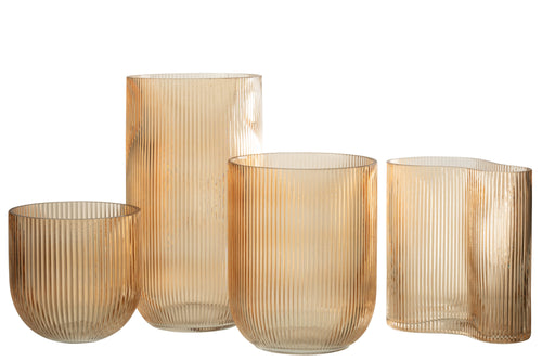 J-Line vaas Gestreept - glas - caramel - large - 30 cm hoog - vtwonen shop