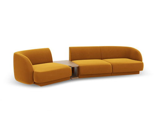 Micadoni - Linker modulaire bank "Miley" 3 zitplaatsen, flueel, geel - 126x303x70cm