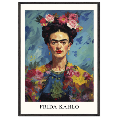Artfulprints Poster met Lijst Frida Kahlo - Painted floral portrait   - 70x100 cm - Meerkleurig