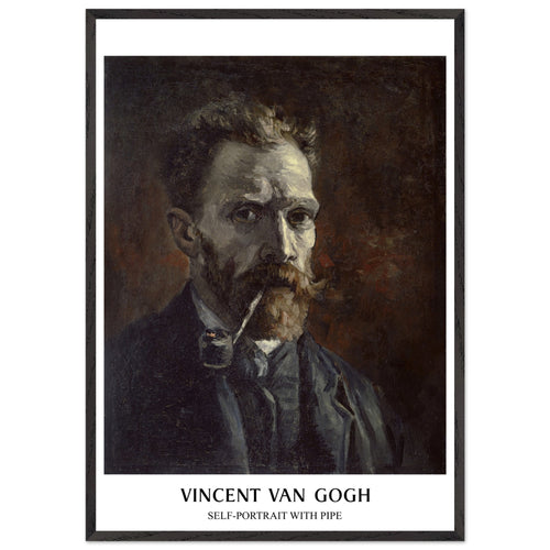 Artfulprints Poster met Lijst Vincent van Gogh - Self-portrait with pipe   - 50x70 cm - Bruin