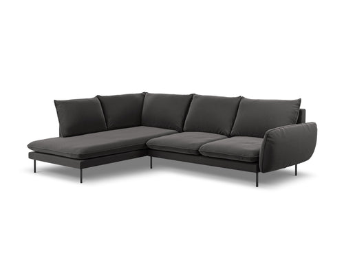 Cosmopolitan Design linker hoekbank Vienna 6-zits, flueel, donkergrijs - 185x275x95cm