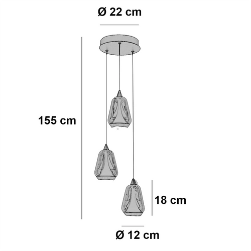 Highlight hanglamp Tromba - 3 lichts - 22  x 155   cm - amber zwart - vtwonen shop