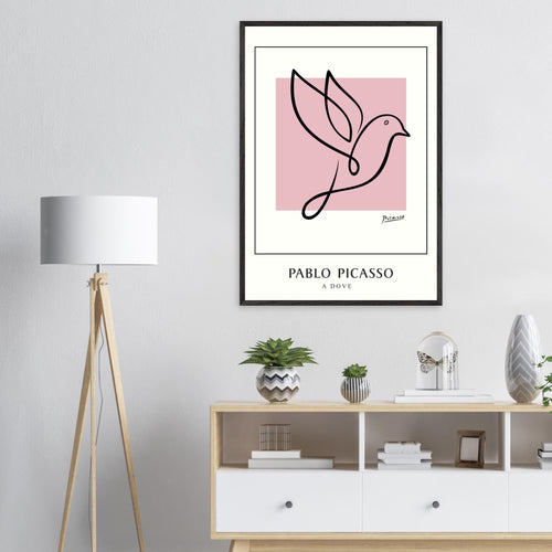 Artfulprints Poster met Lijst Pablo Picasso - A dove   - A4 21x29.7 cm - Roze