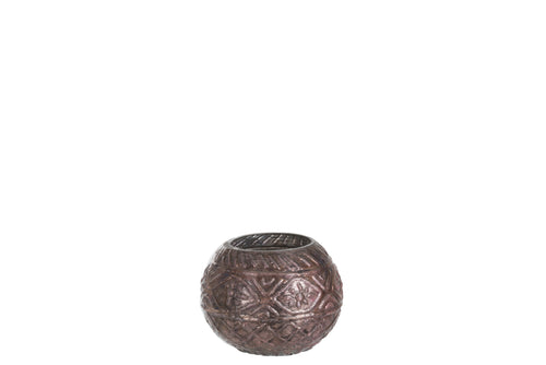 J-Line windlicht Bal Boho - glas - grijs - 6 stuks