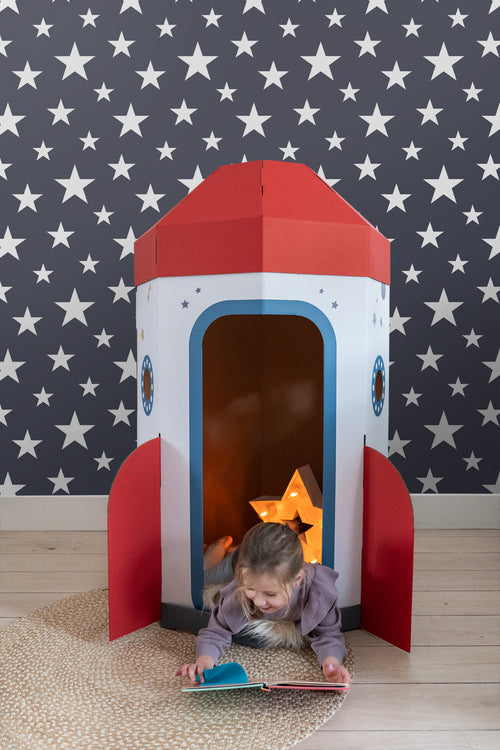 ESTAhome behang grote en kleine sterren donkerblauw - 53 cm x 10.05 m - 138933