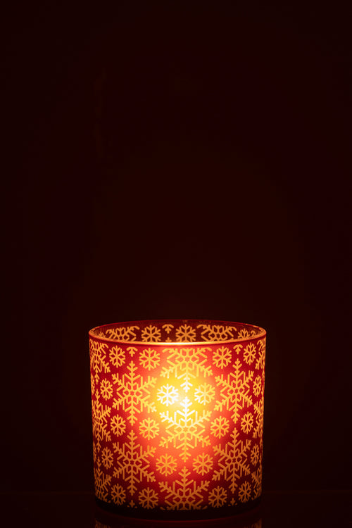J-Line windlicht Sneeuw - glas - rood - large
