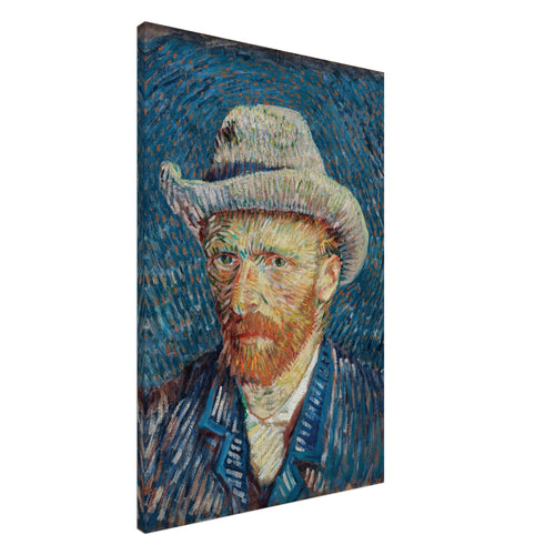 Artfulprints Canvas Vincent van Gogh – Zelfportret met grijze vilthoed canvas - 60x90 cm - Blauw