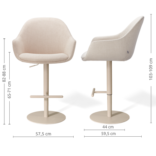 Nolon Niva-Mae tulp barkruk beige verstelbaar - beige poten